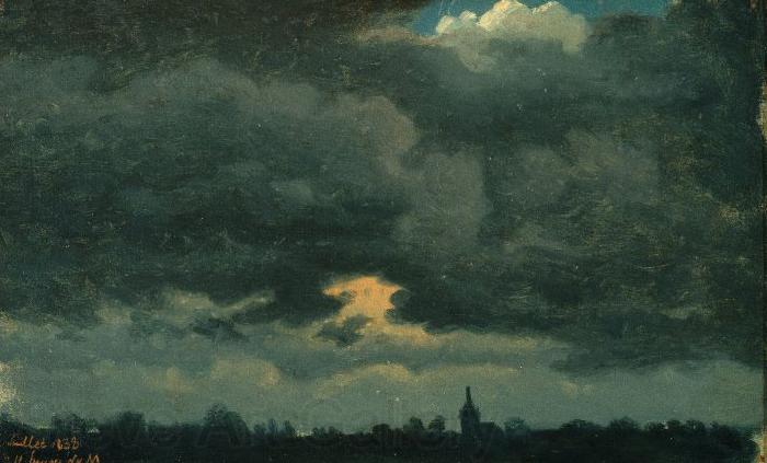 unknow artist Stormy Sky over Landscape with Distant Church France oil painting art